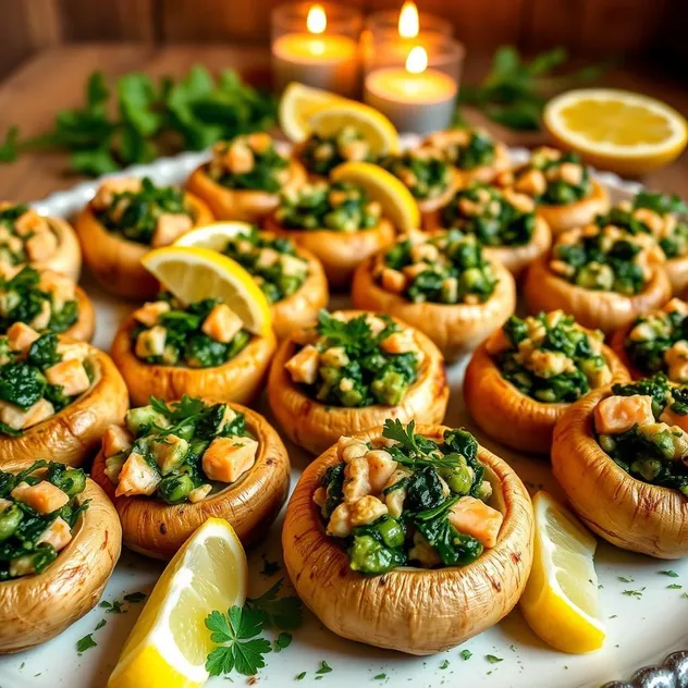 Salmon and Spinach Stuffed Mushrooms