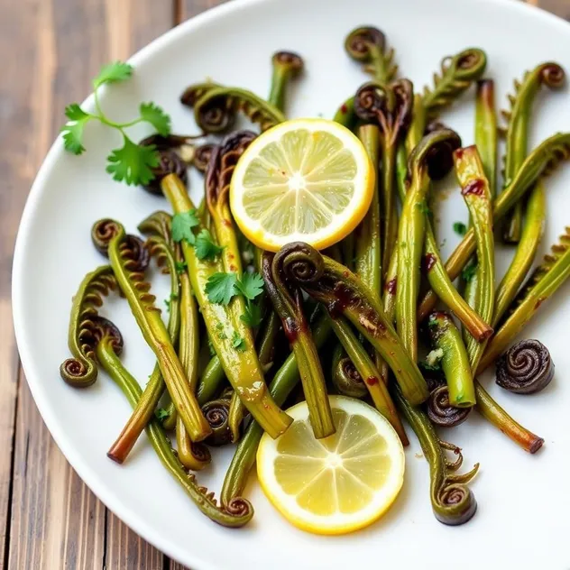 Pan-Seared Fiddlehead Ferns with Lemon Garlic Butter