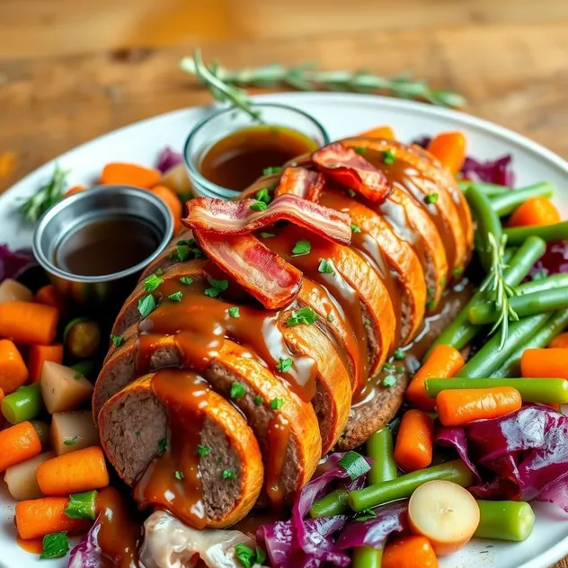 Classic Beef Rouladen with Gravy and Vegetables