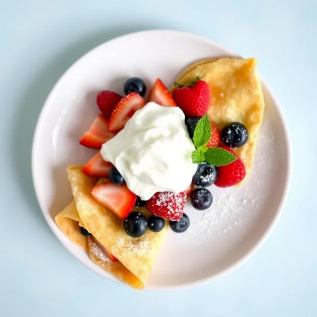 French Crêpes with Fresh Fruits and Whipped Cream