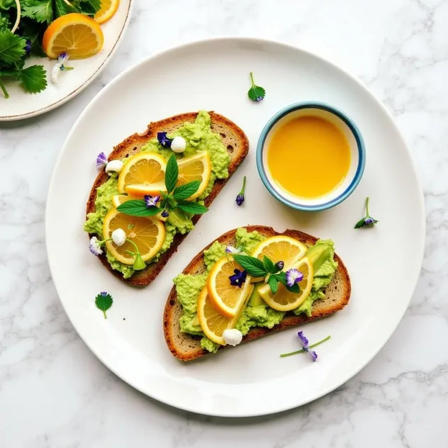 Avocado Toast with Mixed Greens and Citrus Dressing