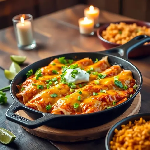 Green Chile Chicken Skillet Enchiladas