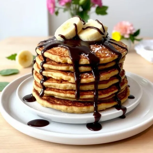 Banana Oat Pancakes with Dark Chocolate Drizzle