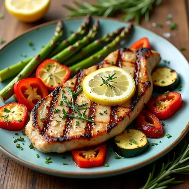 Lemon Herb Grilled Pork with Roasted Vegetables