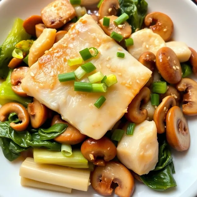 Stir-Fried Fish with Mushrooms and Bok Choy