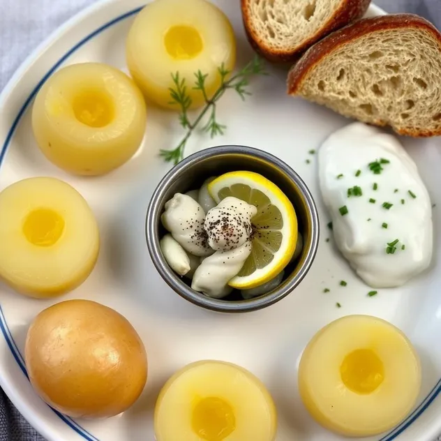 Traditional Swedish Surströmming with Boiled Potatoes and Sour Cream