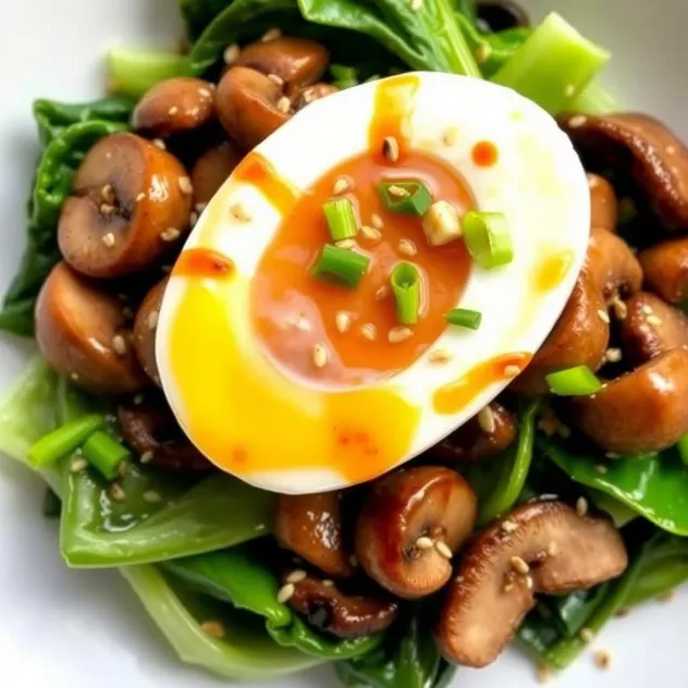 Braised Century Egg with Mushrooms and Bok Choy