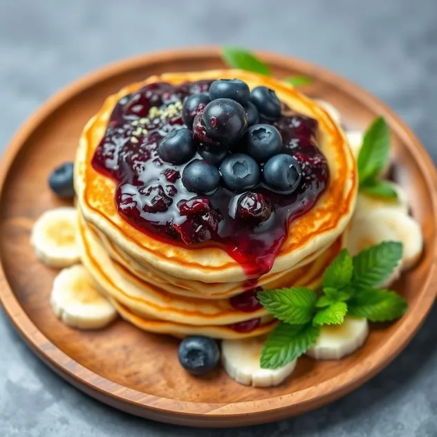 Banana Oat Pancakes with Blueberry Compote