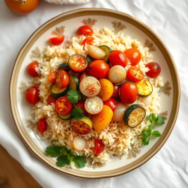 Saffron Crusted Rice with Pan-Seared Vegetables