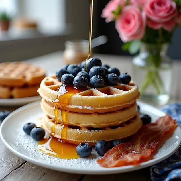 Blueberry Waffles with Maple Syrup Recipe