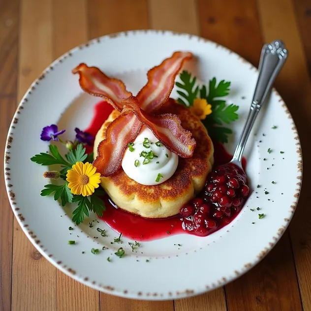 Traditional Swedish Raggmunk with Lingonberry Jam and Sour Cream