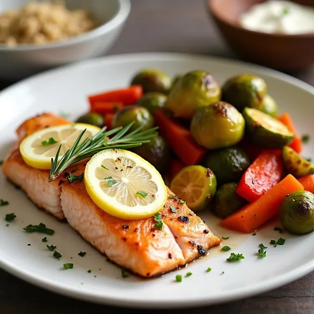 Baked Salmon with Roasted Vegetables and Quinoa