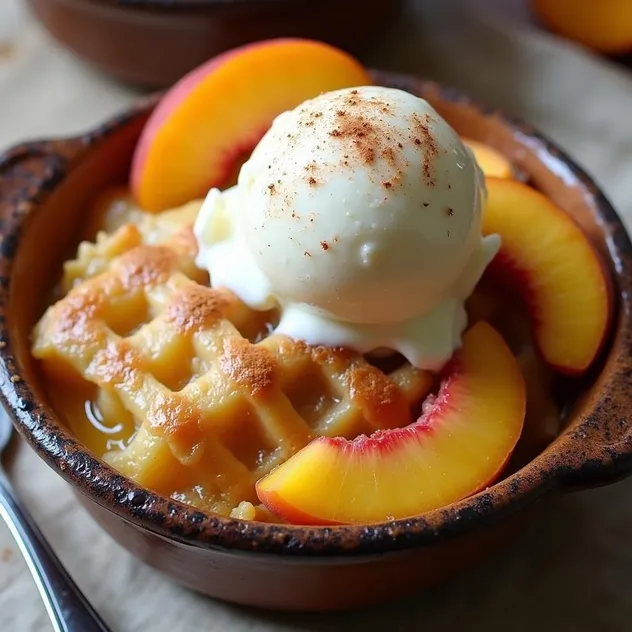 Peach Cobbler with Vanilla Ice Cream