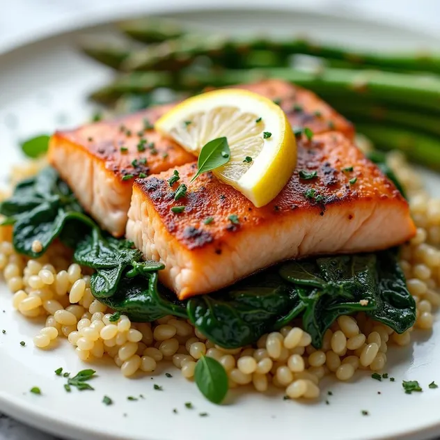 Baked Lemon Herb Salmon with Quinoa and Spinach