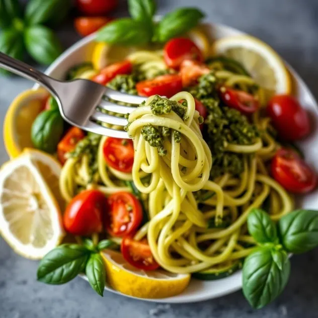 Pesto Zoodles with Cherry Tomatoes