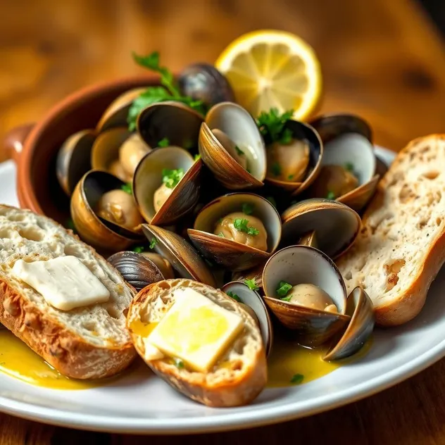 Lemon Garlic Butter Clams with Crusty Bread