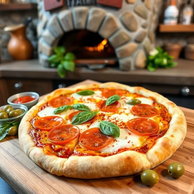 Pepperoni and Green Olive Pizza